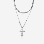 Pearly Blessing  Cross Double Layered Necklace
